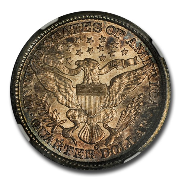 1894-O Barber quarter reverse close-up showing soft eagle left claw strike typical of New Orleans mint production